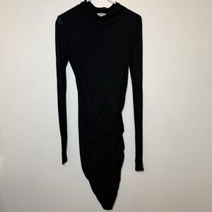 Helmut Lang Black Asymmetrical Ruched Long Sleeve Dress Size M